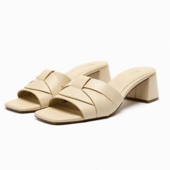 ZARA LEATHER HEELED CROSSOVER SANDALS WHITE SIZE 9 | 2310/110 - Picture 1 of 11